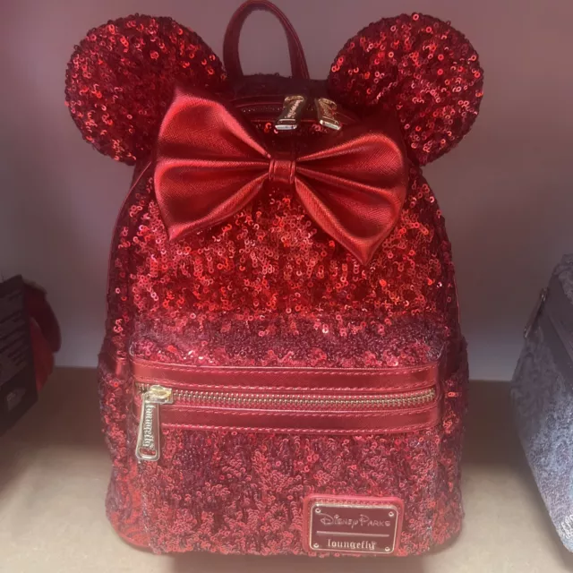 Loungefly Disney Parks Exclusive Red Minnie Mouse Sequin Mini Backpack ~NEW