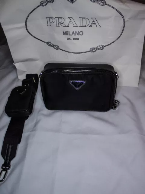 Prada Black Re-Nylon and Saffiano Leather Brique Crossbody Bag