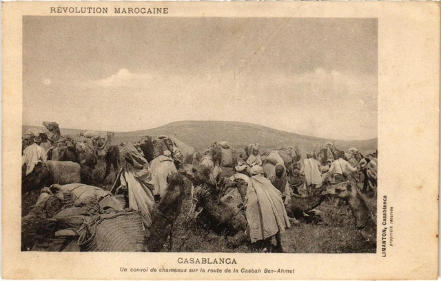 CPA AK Military MOROCCO CASABLANCA A Convoy of Camels on the Road (92426)