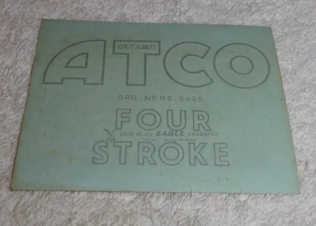 Vintage lawn mower decals, Atco 4 Stroke, never been used,