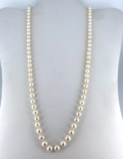 14K White Gold 6.5-7mm Pearl Strand 24" Necklace with European Cut Diamond Clasp