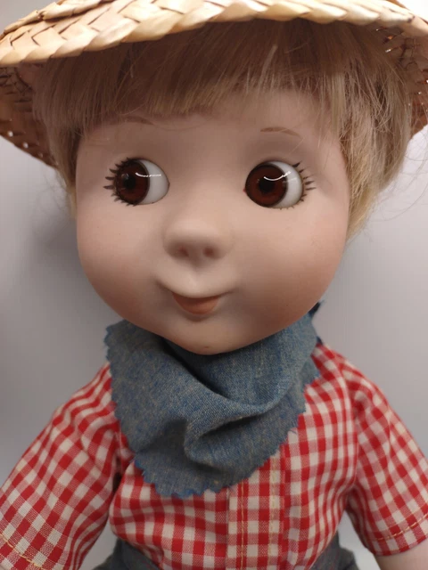 Vintage Margorie Spangler Porcelain Doll Western Cowboy Farmer Straw Hat 1979 3