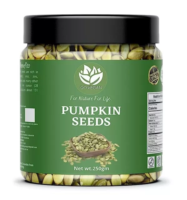 Go Vegan Raw Pumpkin Seeds, Protein and Fiber Rich Superfood For Eating, 250 gm