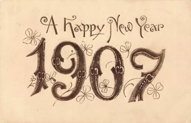 Postcard Happy New Year 1907 Large Letter posted 1906 Northfield MA Embossed UDB