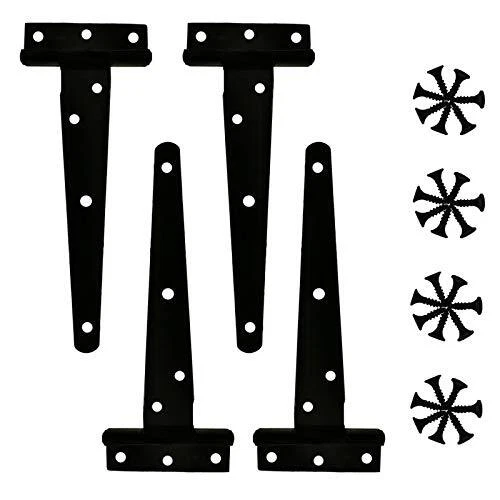 T-Strap Hinges 4PCS Gate Hinges Heavy Duty for Wooden Fences Black Shed Door ...
