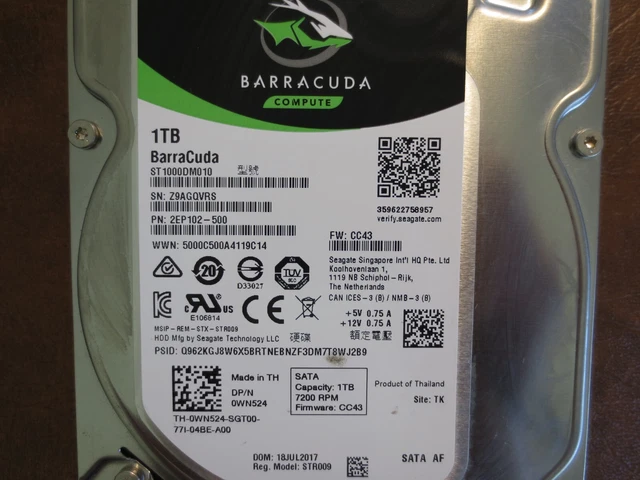 Seagate ST1000DM010 2EP102-500 FW:CC43 TK 1.0TB 3.5" Sata HDD