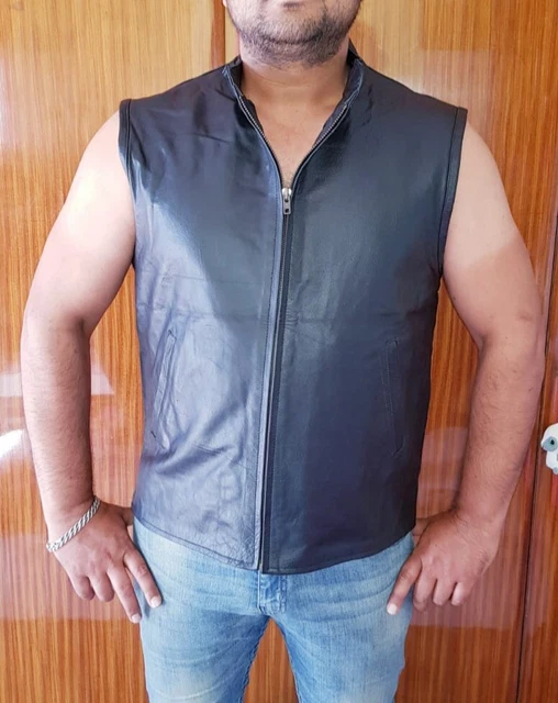 Da Uomo Gilet in vera pelle per motociclista pelle di vitello taglia XXL