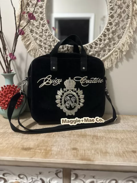 Vintage Juicy Couture Laptop Computer Messenger Bag Black 90s Terry Velvet