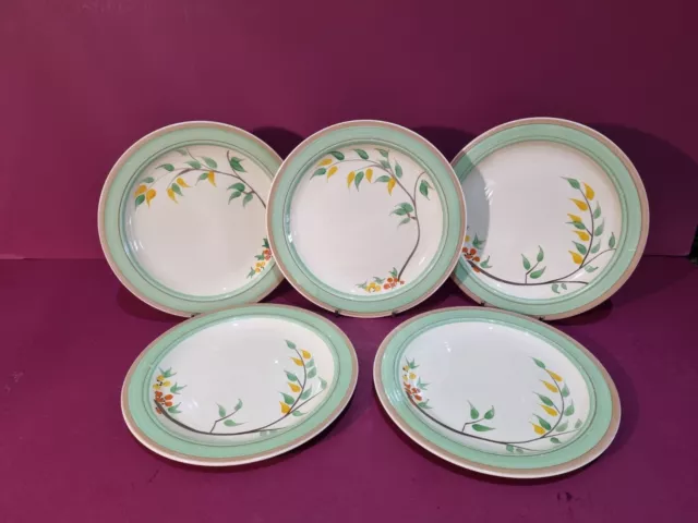 5 x Clarice Cliff Wilkinson Ltd Summer's End Lynton Side Plates 19 cm Circa 1939