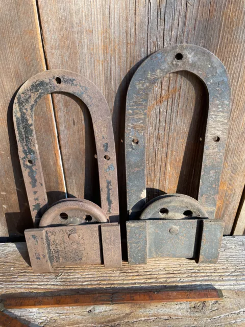Antique Pair Cast Iron Barn Door Trolley Line Pulley Barn Farm Track Wheel Assy