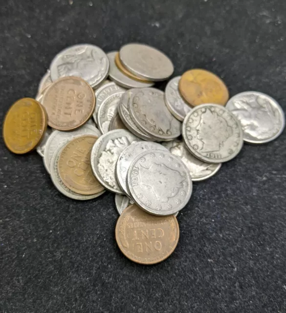 buffalo nickel, v nickel, and wheat cent 3 coin lot. starter set