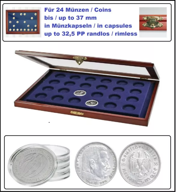 Safe 5867 Legno Münzvitrinen Per 24 Tedesco 10 - IN Capsule Numismatiche 32,5 Pp