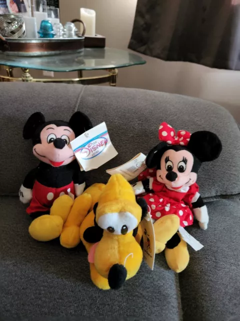 Disney Mickey Mouse, Minnie And Pluto Beanie Plush Toys