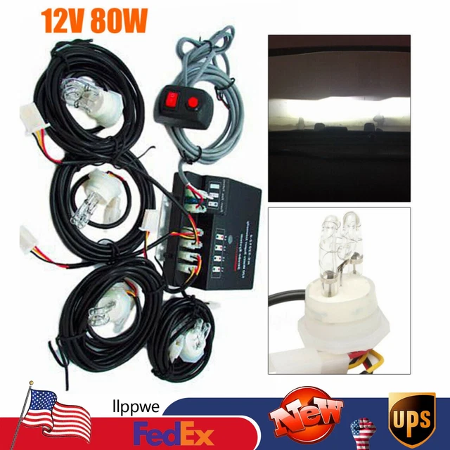 80W 12V Waring System 4 HID Bulbs Hide Away Emergency Strobe Light Headlight Kit