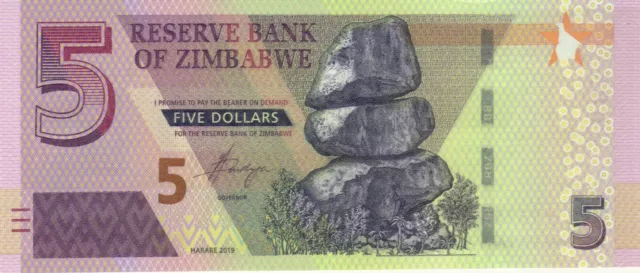 2019 $5 Dollars Zimbabwe Currency Unc Banknote Note Money Bank Bill Cash Africa