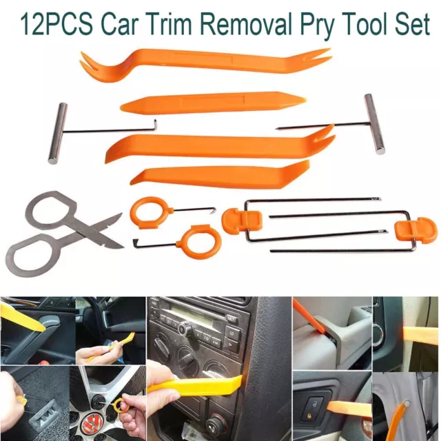 12 Pcs Car Radio Door Clip Panel Trim Dashboard Audio Removal Pry Tool Key Kit