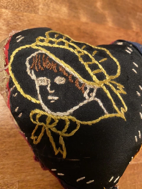 Antique Crazy Quilt Pun Cushion Velvet Silk Embroidery Folk Art