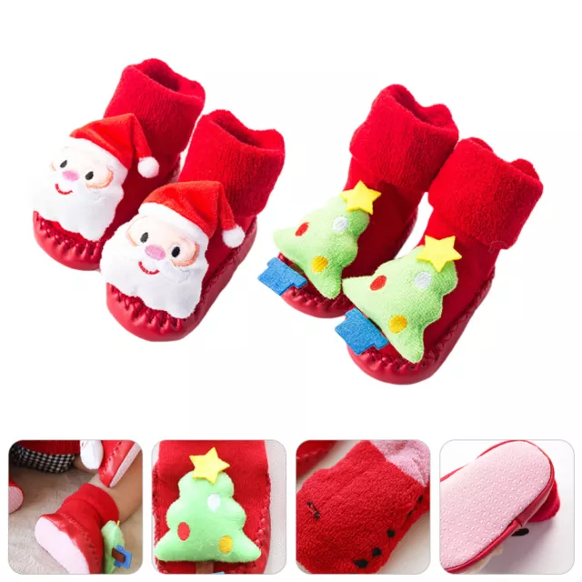 2 Pairs Christmas Gift Baby Socks Floor Toddler Shoes Three-dimensional