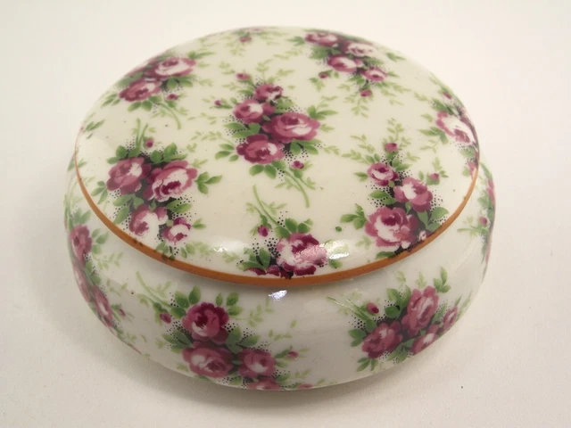 Boîte à Bijoux En Porcelaine Fine De Limoges, Ronde, Bleu, Motif Floral, Avec Couvercle
