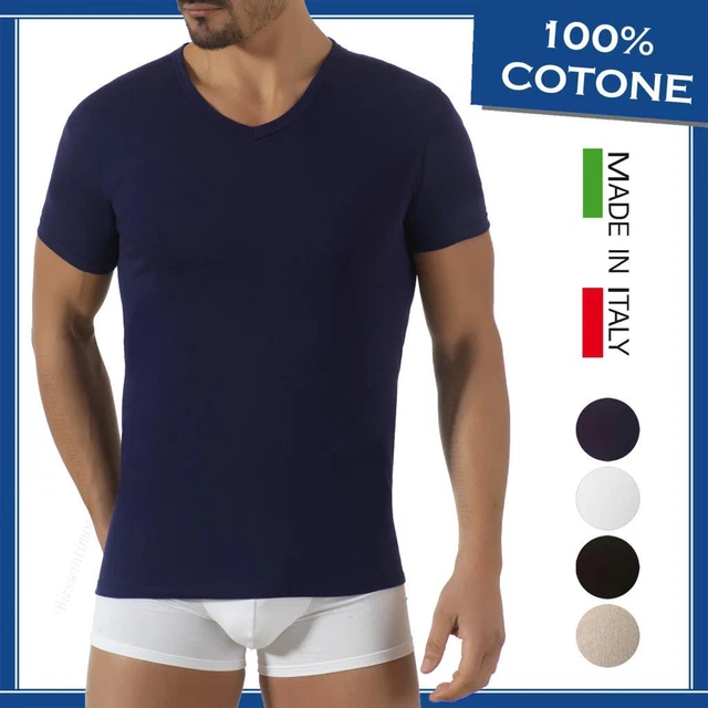 Maglia intimo uomo scollo a v maglietta in puro 100% COTONE t-shirt manica corta