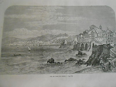 Gravure 1861 - Vue du Port de Gênes