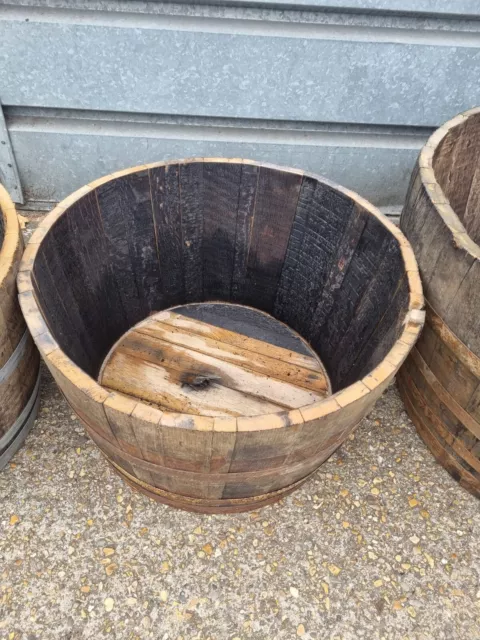 HOGSHEAD very LARGE Half Whiskey Barrel Oak Planter Wooden Flower Garden Pot Tub