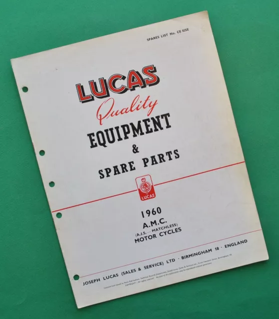 1960 AJS Matchless Motorcycle Manual Lucas Parts Catalog G80 G3 G9 G12 18 20 31