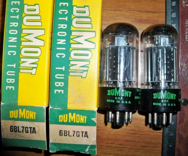 2 Strong Matched NOS DUMONT by SYLVANIA Black Plate Top D Getter 6BL7GTA Tubes