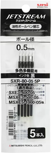 Uni SXR-80-05 0.5mm BLACK JETSTREAM Ballpoint Multi Pen Refill 5Pcs JAPAN Import