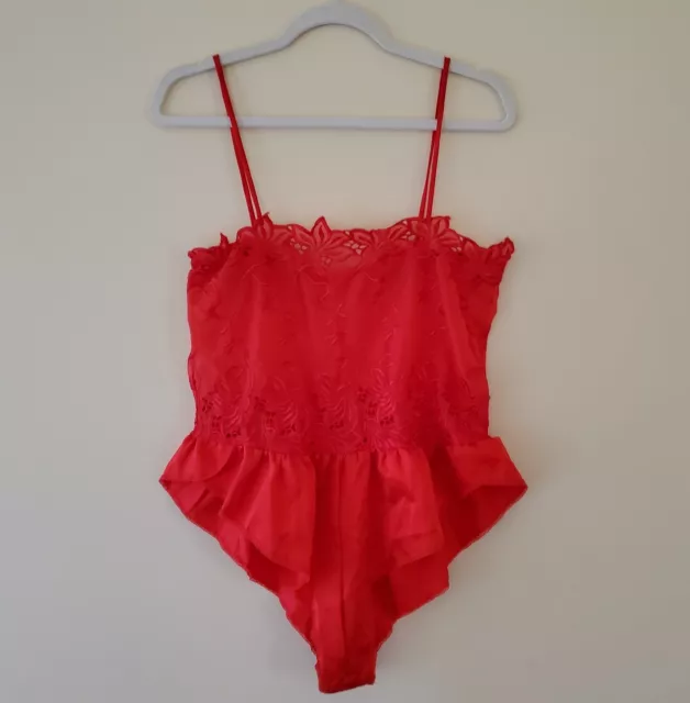 Vintage Victoria's Secret 80s 90s Teddy Red Flutter Satin Gold Label S/M