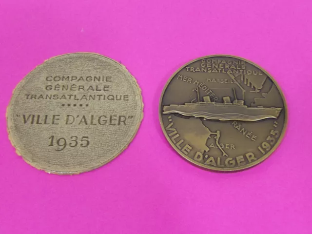 Medaille CGT PAQUEBOT VILLE D ALGER 1935 d après DELAMMARE Bronze
