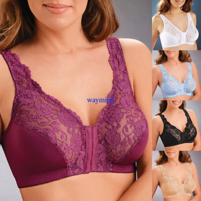 Women Lace Front Closure Bra Wireless Push Up Bras Embroidery Gather Brassiere