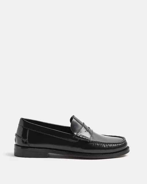 River Island Mens Black Heeled Loafer Shoes Size UK 8