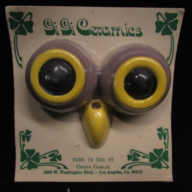 Large Owl Eyes Beak Ceramic Macrame Beads Yellow Brown New Vintage
