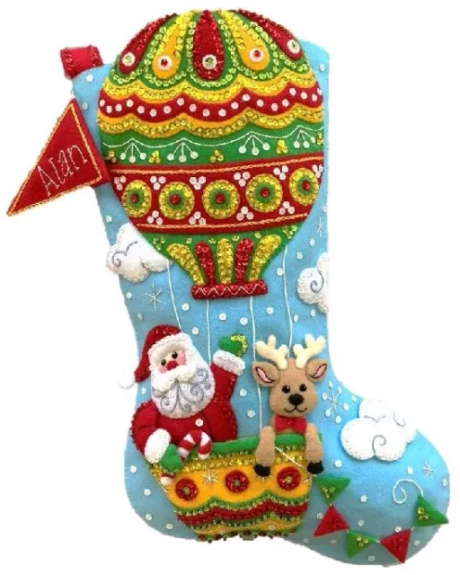 Bucilla Felt Stocking Applique Kit 18" Long-Santa's Balloon Ride