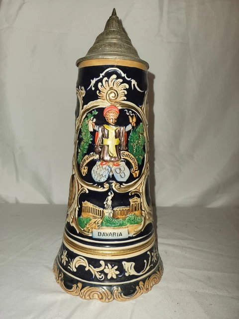 Vintage RARE German Beer Stein Mug DBGM Pewter Lid. Music Box Not Working