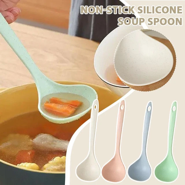 Cucchiaio antiaderente zuppa in silicone manico lungo cucchiai da cucina cibo; F0B1