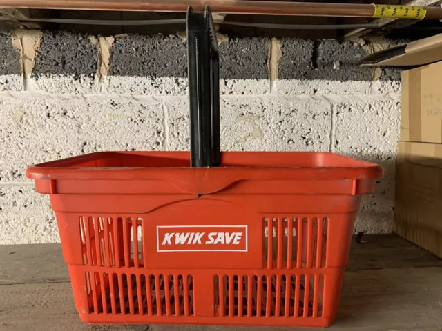 Vintage KWIK SAVE Red Plastic Shopping Basket official supermarket RETRO Retired