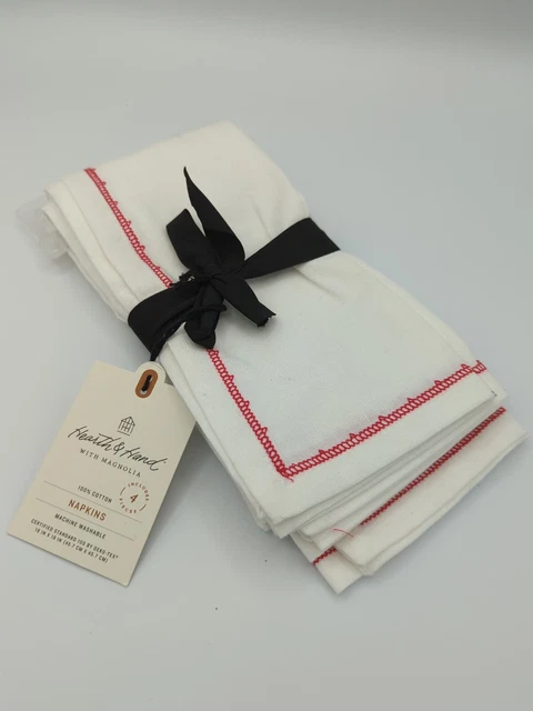 Juego de 4 servilletas de algodón 109 % corazón y mano con magnolia