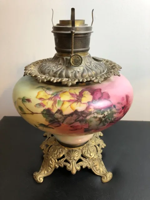 Antique Gone With The Wind GWTW Parlor Banquet Oil Lamp Hand Painted Base