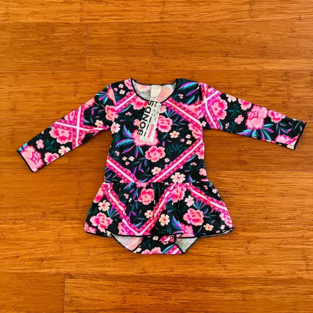 Bonds Baby Girl Tapestry Black Pink Long Sleeve Balletsuit Size 1 BNWT