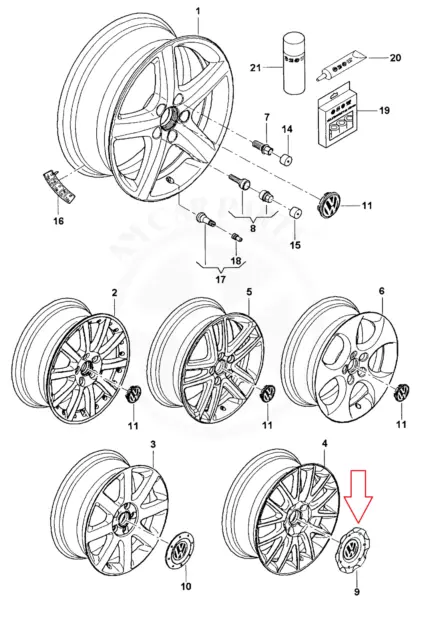 Volkswagen Golf Mk5 Alloy Wheel Cap Set 1K0601149J8Z8 New Genuine 2