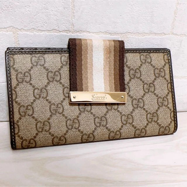 Mint Authentic GUCCI sherry line bi-fold long wallet PVC leather made in Italy