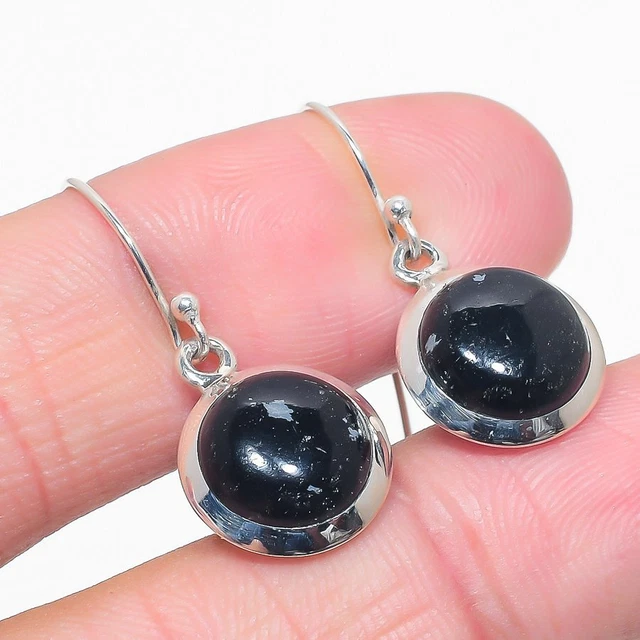 Snow Flake Obsidian Gemstone 925 Solid Sterling Silver Jewelry Earring 1.25''