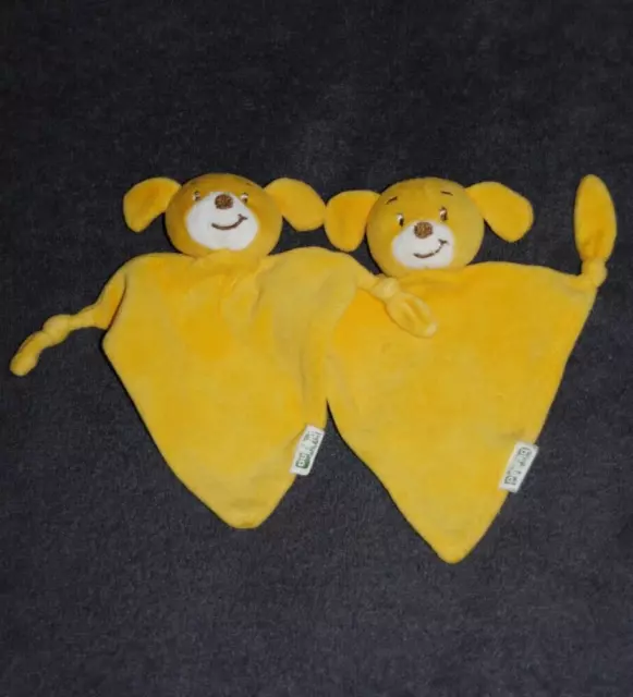 Lot 2 Doudou Plat Triangle BLEDINA Chien Jaune Blanc 2 Nœuds Velours  Bledilait