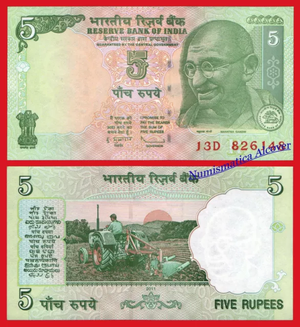 INDIA 5 Rupees rupias Gandhi 2011 Letter R Pick 94Af  SC / UNC