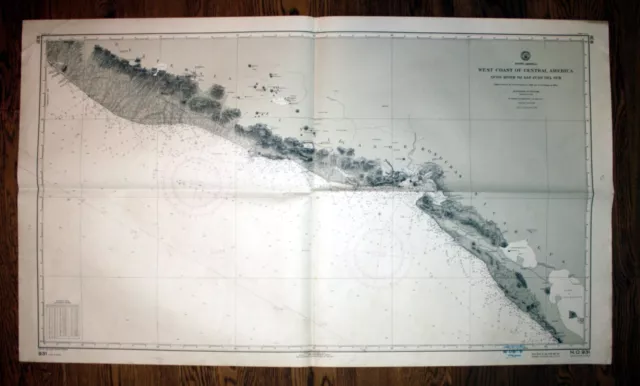 1940 America West Coast Ocos River San Juan Del Sur Amerika map Karte