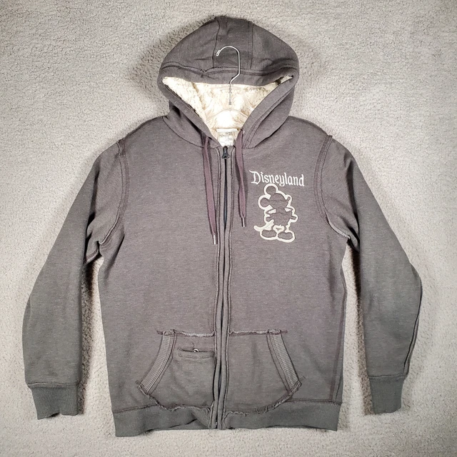 Disney Parks Mickey Mouse Hoodie Large Womens Gray Fleece Lined Zip Embroidered