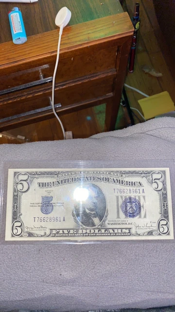 1934 D Five Dollar Bill Blue Seal Silver Certificate Not Done ” IN GOD WE TRUST” 6