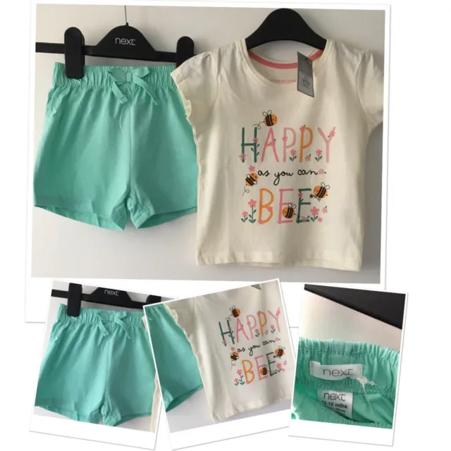 New Next Baby Girls summer Peppermint Shorts & New happy bee Top 12-18 months